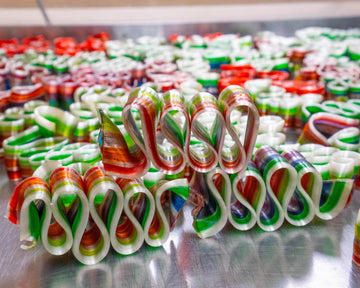 tropical fruit punch flavored rainbow colored ribbon candy filled with chocolate