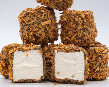 Toasted coconut marshmallows cut open